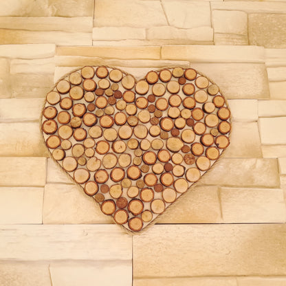 TABLEAU COEUR EN RELIEF EN RONDINS DE BOIS - MODÈLE N°1 - DÉCORATION UNIQUE, ORIGINALE et ARTISANALE
