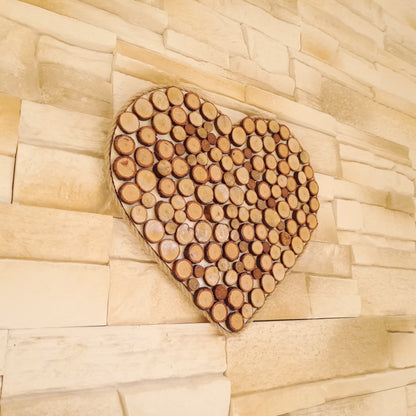 TABLEAU COEUR EN RELIEF EN RONDINS DE BOIS - MODÈLE N°1 - DÉCORATION UNIQUE, ORIGINALE et ARTISANALE