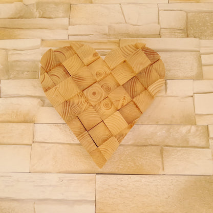 TABLEAU COEUR EN PUZZLES CUBES EN 3D EN BOIS VERNIS N°3 - DÉCORATION ARTISANALE, ORIGINALE & UNIQUE