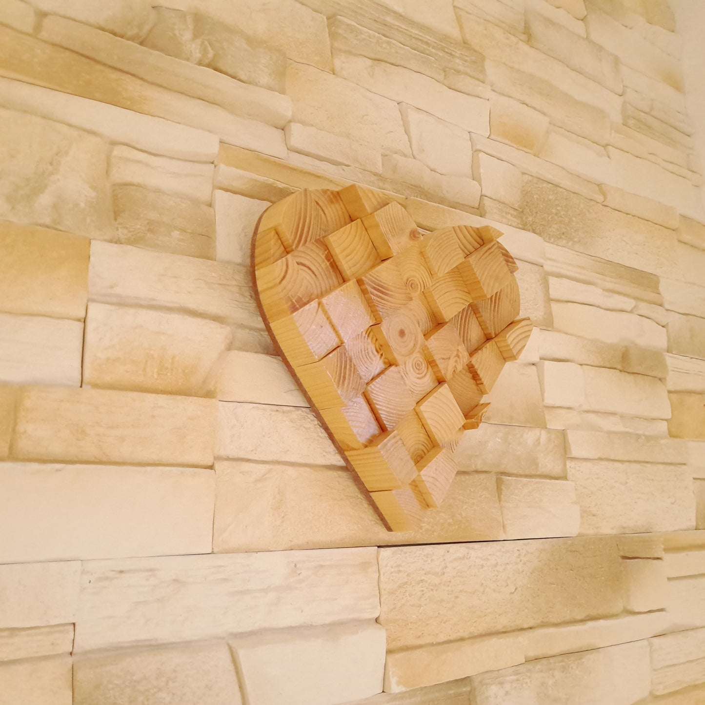 TABLEAU COEUR EN PUZZLES CUBES EN 3D EN BOIS VERNIS N°3 - DÉCORATION ARTISANALE, ORIGINALE & UNIQUE