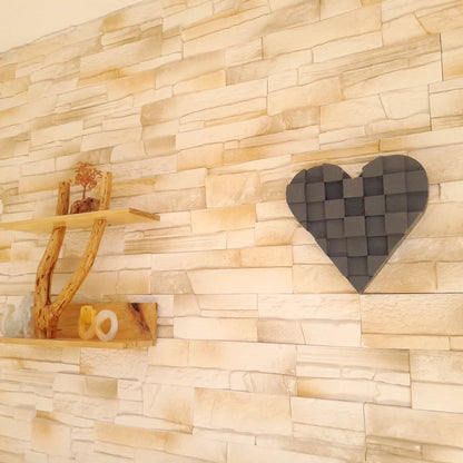 TABLEAU COEUR EN PUZZLES CUBES EN 3D EN BOIS PEINT EN GRIS N°2 - DÉCORATION ARTISANALE, ORIGINALE & UNIQUE