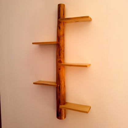 GRANDE ÉTAGÈRE AVEC TRONC EN BOIS DE CADE + 5 TABLETTES DÉCALÉES - MODÈLE ÉCOLO, ARTISANAL, ORIGINAL & UNIQUE