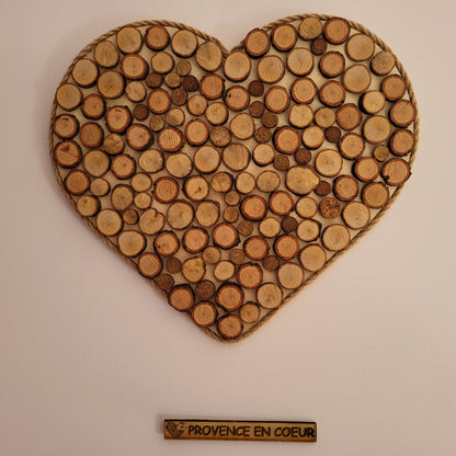 TABLEAU COEUR EN RELIEF EN RONDINS DE BOIS - MODÈLE N°1 - DÉCORATION UNIQUE, ORIGINALE et ARTISANALE