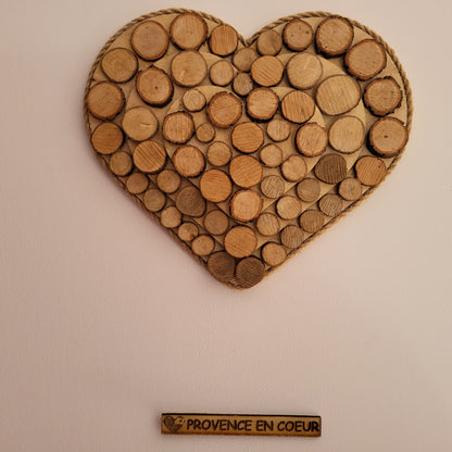 TABLEAU COEUR ET RONDINS DE CHENE EN RELIEF SUR 3 HAUTEURS - MODÈLE N°1 - DÉCORATION UNIQUE, ORIGINALE et ARTISANALE