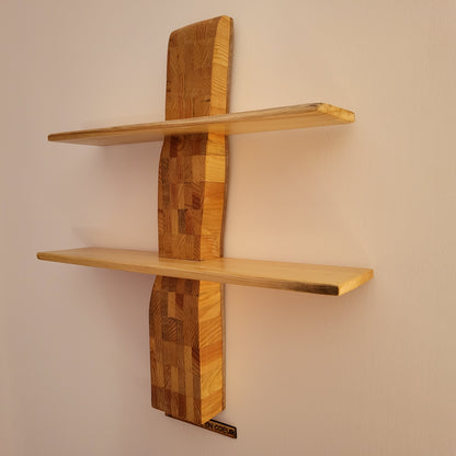 ÉTAGÈRE PUZZLE EN BOIS  + 2 TABLETTES EN PIN - MODÈLE ÉCOLO, ARTISANAL, ORIGINAL & UNIQUE