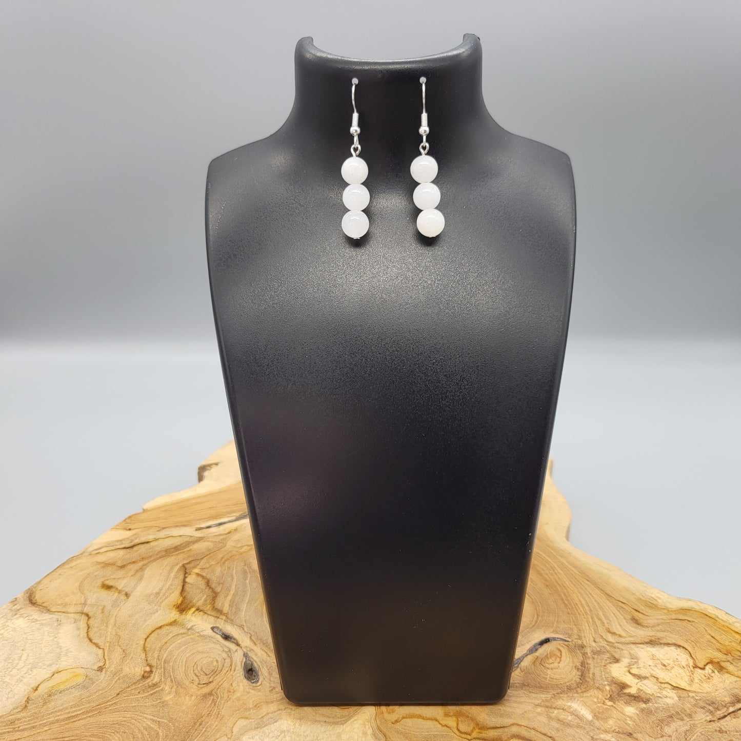 3 MODÈLES DE BOUCLES D'OREILLES EN PIERRE de QUARTZ BLANC - BIJOUX ARTISANAUX, UNIQUES & ORIGINAUX