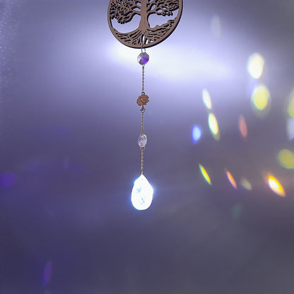 DÉCORATION SUNCATCHER 7 CHAKRAS EN PIERRES + ARBRE de VIE EN BOIS - ATTRAPE SOLEIL UNIQUE, ARTISANAL & ORIGINAL