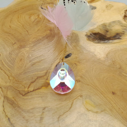 DÉCORATION " 2 EN 1 "  DREAMCATCHERS EN BOIS + SUNCATCHER TONS BLEUS ET ROSES - (ATTRAPE-RÊVES avec un ATTRAPE SOLEIL) UNIQUE, ARTISANAL & ORIGINAL