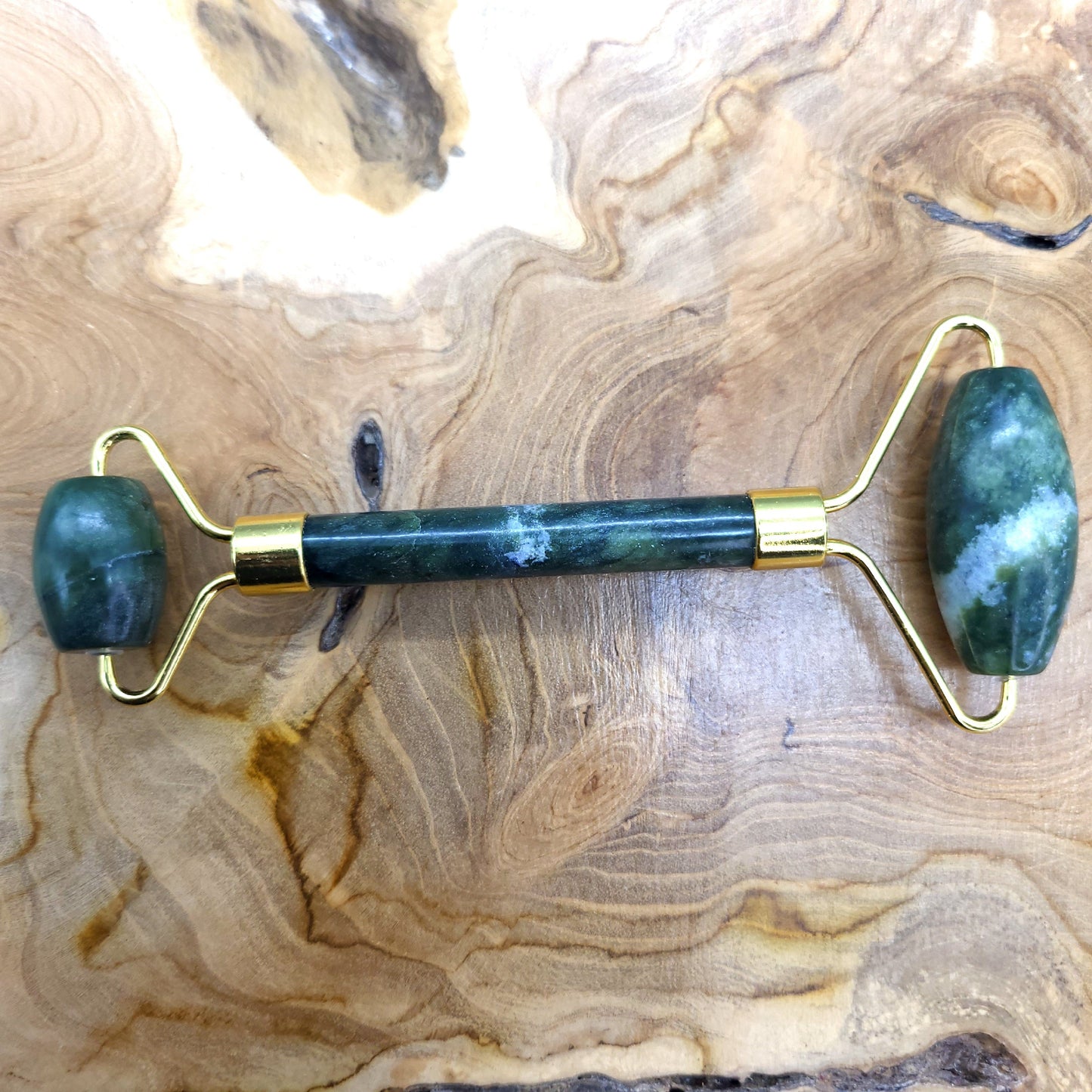 OUTIL de BEAUTÉ AVEC « 2 ROULEAUX » EN PIERRE DE JADE VERT - MASSAGE & ANTI-ÂGE - 3 MODÈLES AU CHOIX