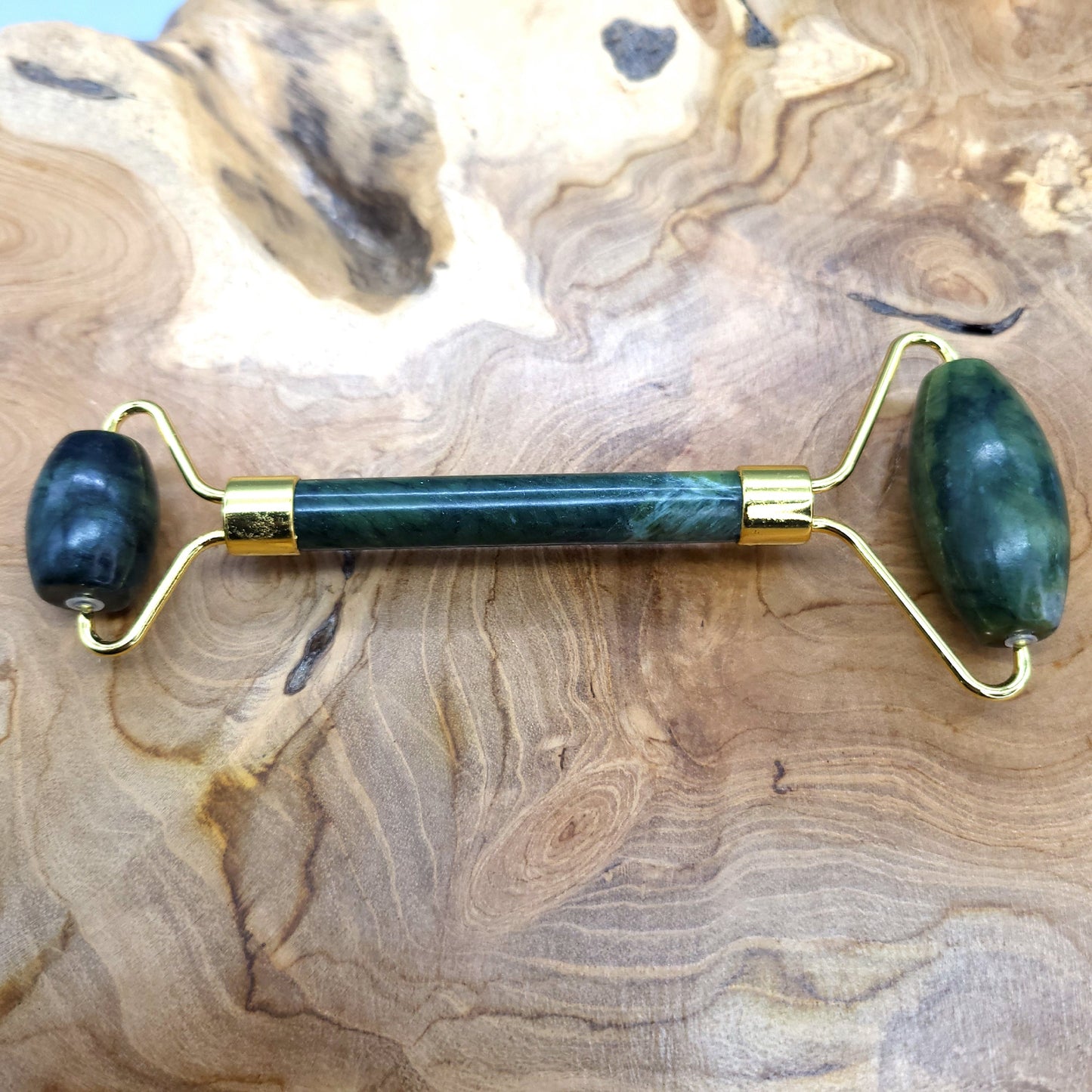 OUTIL de BEAUTÉ AVEC « 2 ROULEAUX » EN PIERRE DE JADE VERT - MASSAGE & ANTI-ÂGE - 3 MODÈLES AU CHOIX