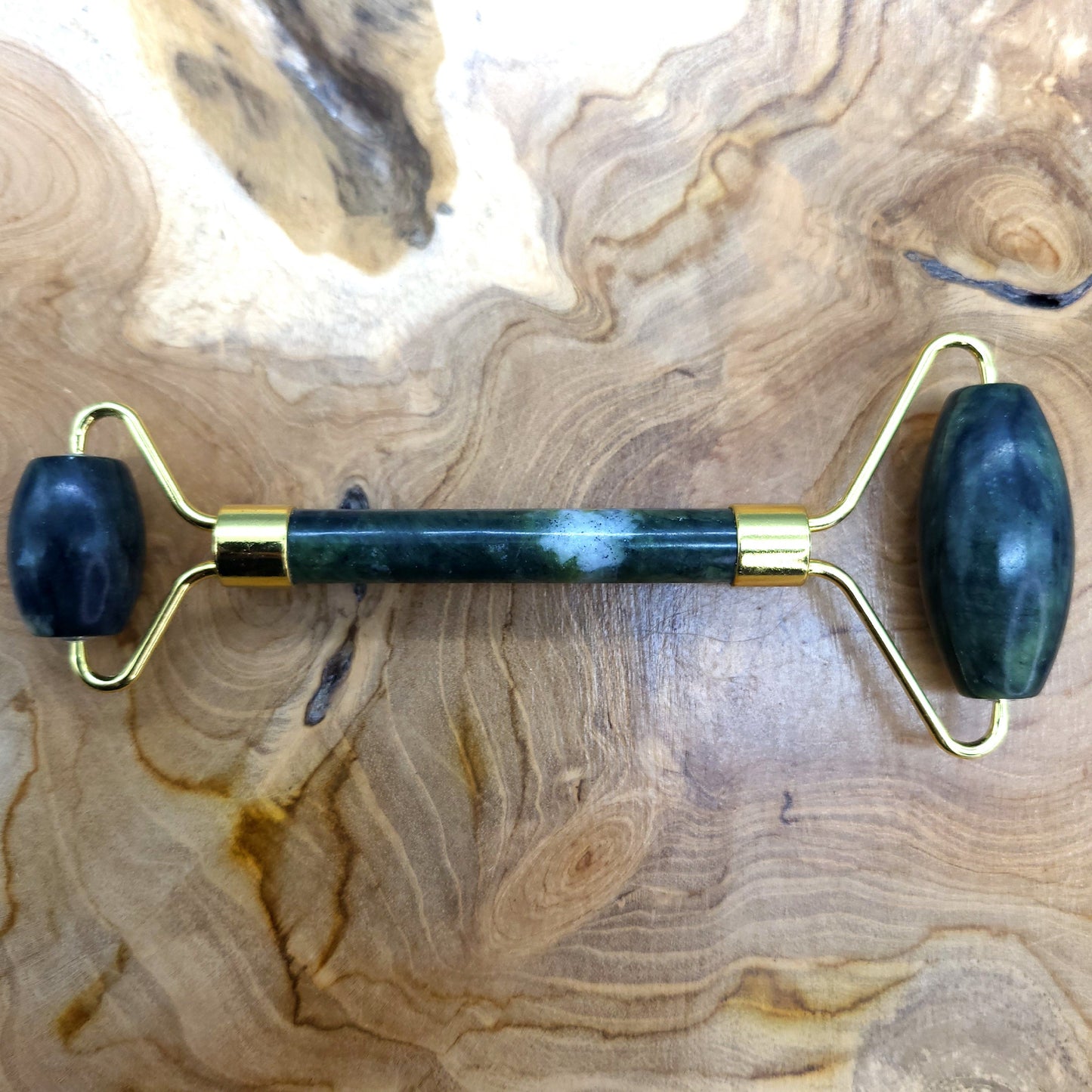 OUTIL de BEAUTÉ AVEC « 2 ROULEAUX » EN PIERRE DE JADE VERT - MASSAGE & ANTI-ÂGE - 3 MODÈLES AU CHOIX