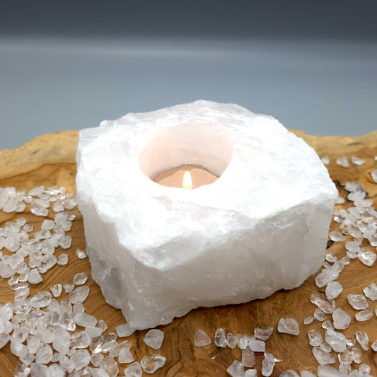 GRANDE SCULPTURE SUPPORT À BOUGIES EN QUARTZ BLANC - UNIQUE, ORIGINALE & ARTISANALE