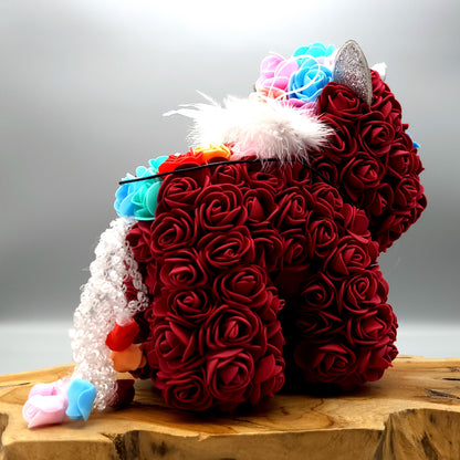 DÉCORATION " 2 EN 1 " SUBLIME LICORNE 3D ROUGE & MULTICOLORES + BIJOU COLLIER FANTAISIE - UNIQUE, ORIGINAL & ARTISANAL