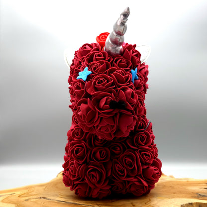 DÉCORATION " 2 EN 1 " SUBLIME LICORNE 3D ROUGE & MULTICOLORES + BIJOU COLLIER FANTAISIE - UNIQUE, ORIGINAL & ARTISANAL