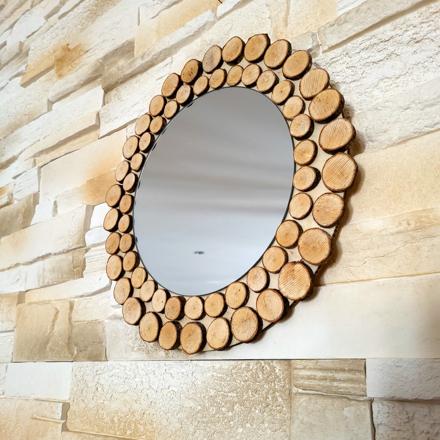 GRAND MIROIR EN RELIEF EN RONDINS DE BOIS - MODÈLE N°1 - DÉCORATION UNIQUE, ORIGINALE et ARTISANALE