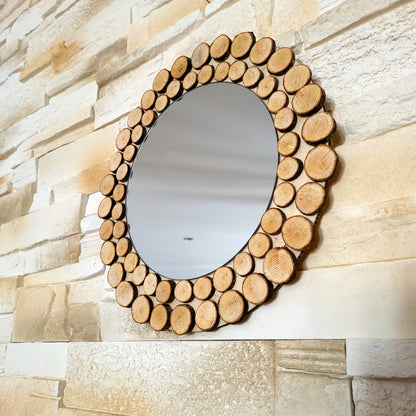 GRAND MIROIR EN RELIEF EN RONDINS DE BOIS - MODÈLE N°1 - DÉCORATION UNIQUE, ORIGINALE et ARTISANALE