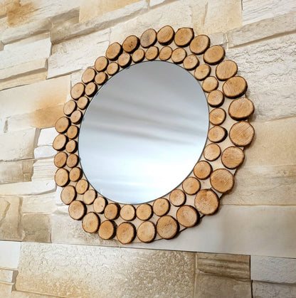 GRAND MIROIR EN RELIEF EN RONDINS DE BOIS - MODÈLE N°1 - DÉCORATION UNIQUE, ORIGINALE et ARTISANALE