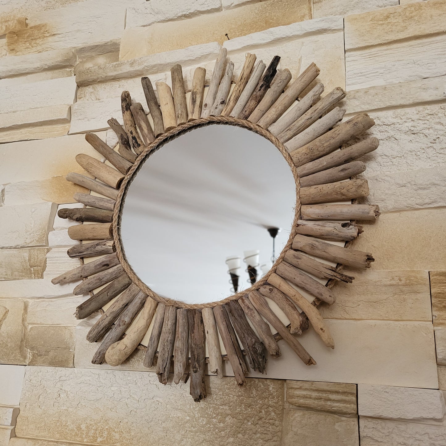 GRAND MIROIR SOLEIL EN RELIEF EN BOIS FLOTTÉ - MODÈLE N°2 - DÉCORATION UNIQUE, ORIGINALE et ARTISANALE