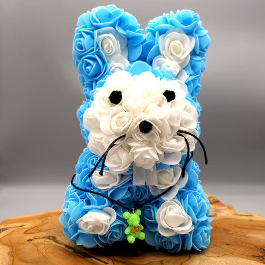 DÉCORATION " 2 EN 1 " LAPIN 3D BLEU ET BLANC + BIJOU COLLIER FANTAISIE - UNIQUE, ORIGINAL & ARTISANAL