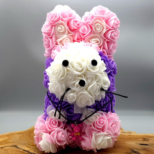 DÉCORATION " 2 EN 1 " LAPIN 3D ROSE, VIOLET & BLANC + BIJOU COLLIER FANTAISIE - UNIQUE, ORIGINAL & ARTISANAL