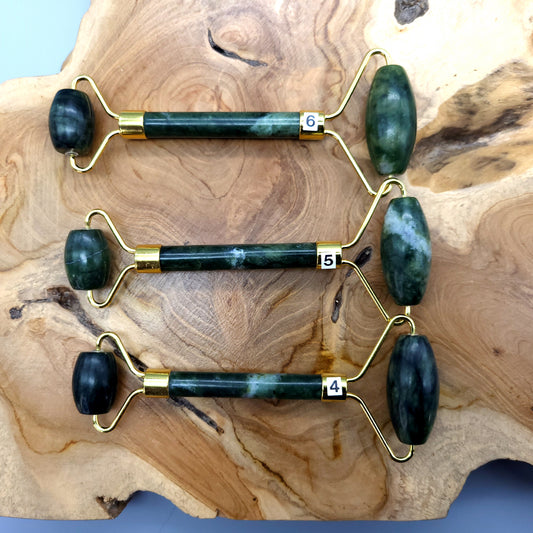 OUTIL de BEAUTÉ AVEC « 2 ROULEAUX » EN PIERRE DE JADE VERT - MASSAGE & ANTI-ÂGE - 3 MODÈLES AU CHOIX