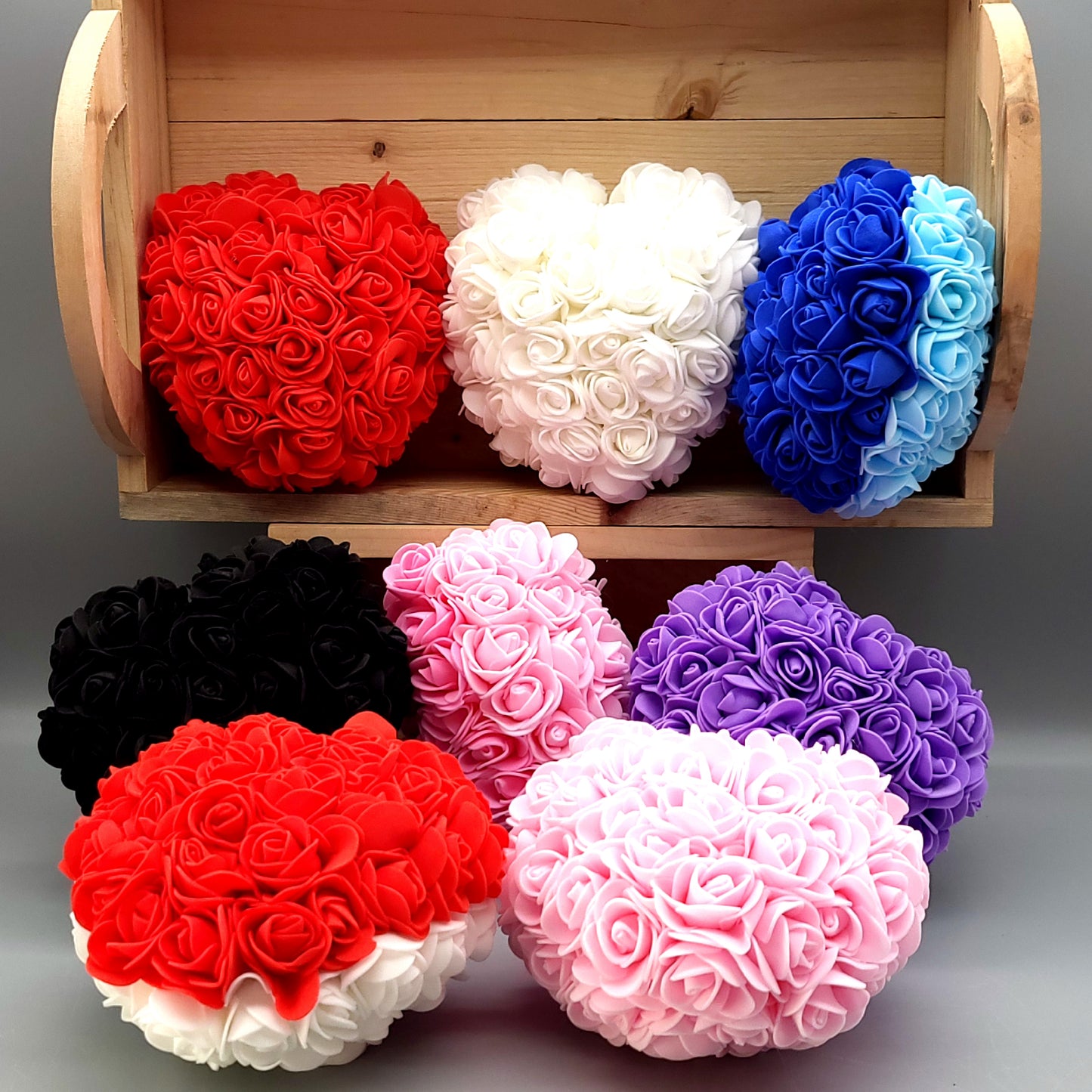 COEURS DÉCORATIONS EN FLEURS DE ROSES - MODÈLES UNIS OU BICOLORES AU CHOIX - UNIQUES, ORIGINAUX & ARTISANAUX