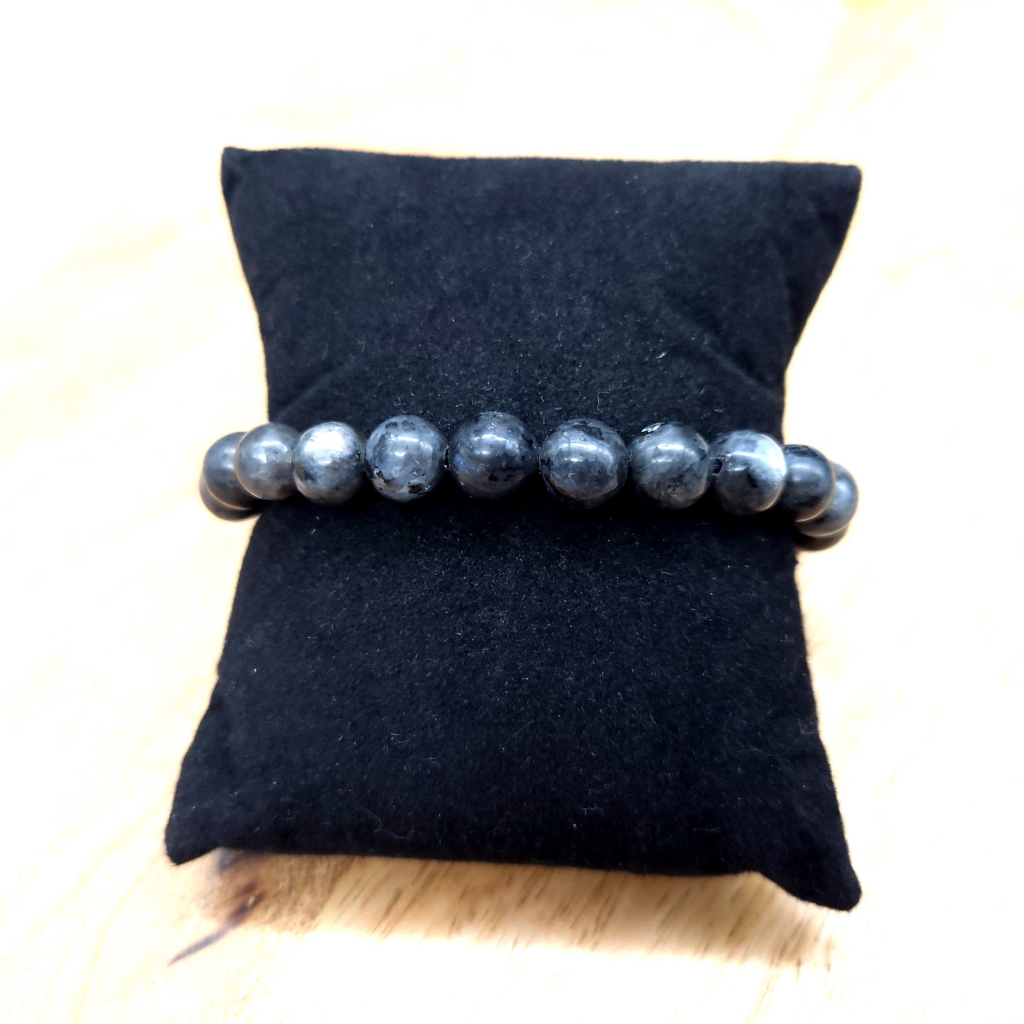 BRACELETS DE PERLES RONDES LARVIKITE (REFLETS ARGENTÉS) - 2 TAILLES AU CHOIX - BIJOUX ARTISANAUX, UNIQUES & ORIGINAUX
