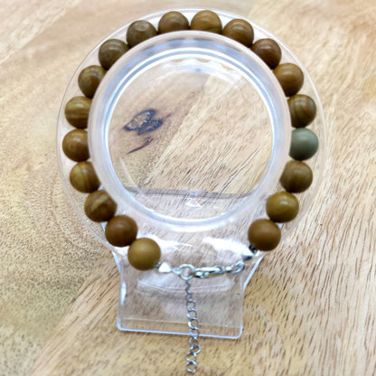 BRACELETS DE PERLES RONDES EN JASPE BOIS - 2 TAILLES AU CHOIX - BIJOUX ARTISANAUX, UNIQUES & ORIGINAUX