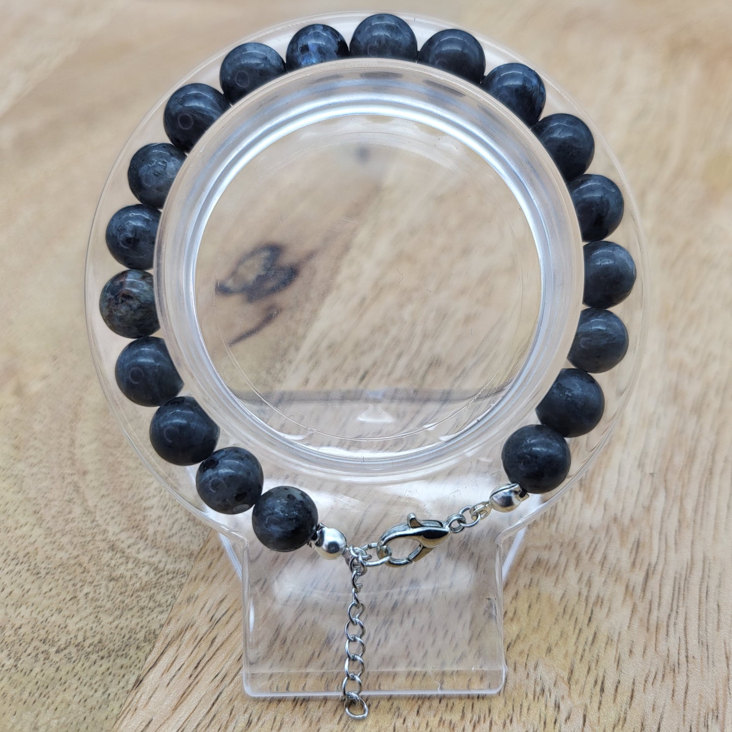 BRACELETS DE PERLES RONDES LARVIKITE (REFLETS ARGENTÉS) - 2 TAILLES AU CHOIX - BIJOUX ARTISANAUX, UNIQUES & ORIGINAUX