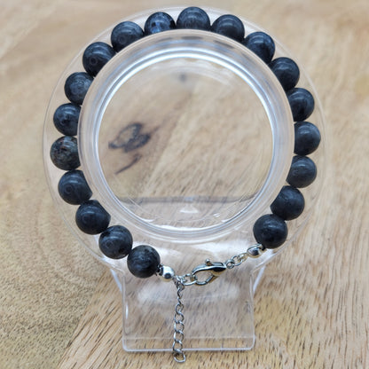 BRACELETS DE PERLES RONDES LARVIKITE (REFLETS ARGENTÉS) - 2 TAILLES AU CHOIX - BIJOUX ARTISANAUX, UNIQUES & ORIGINAUX