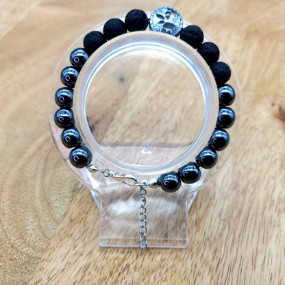 BRACELETS ARBRE DE VIE EN TRIO DE PERLES RONDES EN PIERRES HÉMATITE + PIERRE DE LAVE - 2 TAILLES AU CHOIX - BIJOUX ARTISANAUX, UNIQUES & ORIGINAUX