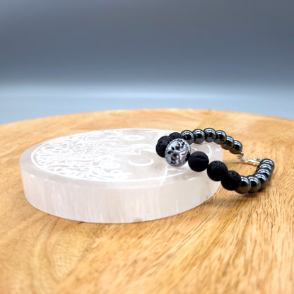 BRACELETS ARBRE DE VIE EN TRIO DE PERLES RONDES EN PIERRES HÉMATITE + PIERRE DE LAVE - 2 TAILLES AU CHOIX - BIJOUX ARTISANAUX, UNIQUES & ORIGINAUX