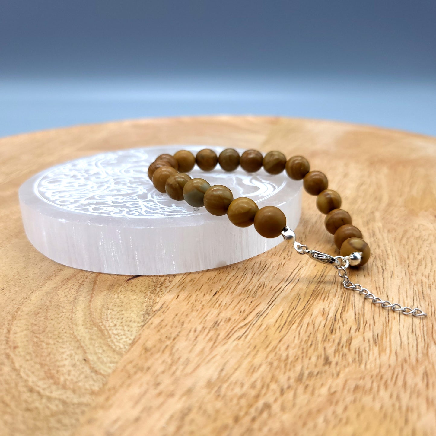BRACELETS DE PERLES RONDES EN JASPE BOIS - 2 TAILLES AU CHOIX - BIJOUX ARTISANAUX, UNIQUES & ORIGINAUX