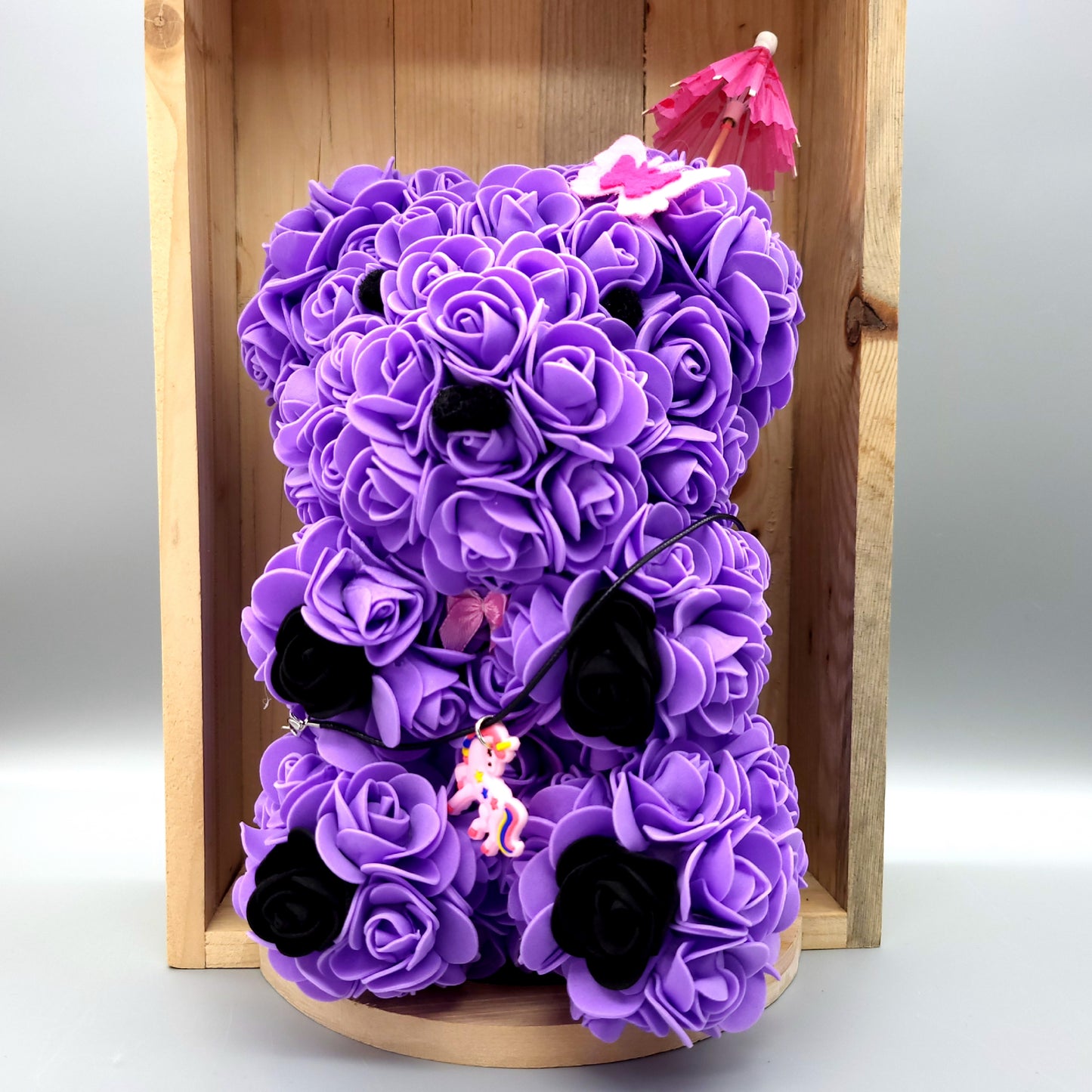 DÉCORATION " 2 EN 1 " JOLI OURSON 3D PROVENCE VIOLET + BIJOU COLLIER FANTAISIE - UNIQUE, ORIGINAL & ARTISANAL