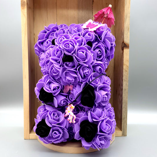 DÉCORATION " 2 EN 1 " JOLI OURSON 3D PROVENCE VIOLET + BIJOU COLLIER FANTAISIE - UNIQUE, ORIGINAL & ARTISANAL