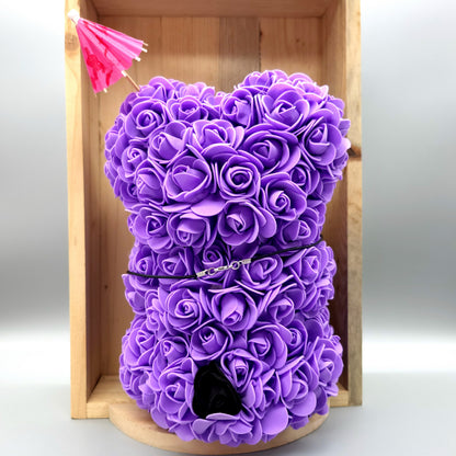 DÉCORATION " 2 EN 1 " JOLI OURSON 3D PROVENCE VIOLET + BIJOU COLLIER FANTAISIE - UNIQUE, ORIGINAL & ARTISANAL
