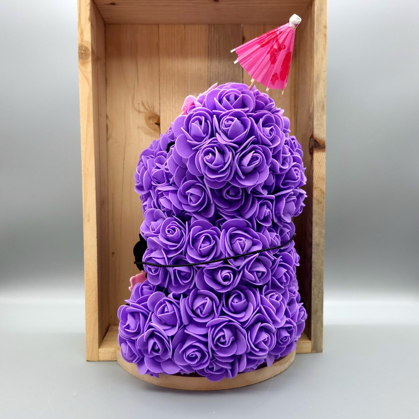 DÉCORATION " 2 EN 1 " JOLI OURSON 3D PROVENCE VIOLET + BIJOU COLLIER FANTAISIE - UNIQUE, ORIGINAL & ARTISANAL