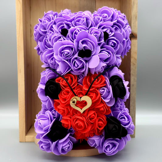 DÉCORATION " 2 EN 1 " OURSON 3D AMOUREUX AU GRAND COEUR + BIJOU COLLIER FANTAISIE - UNIQUE, ORIGINAL & ARTISANAL