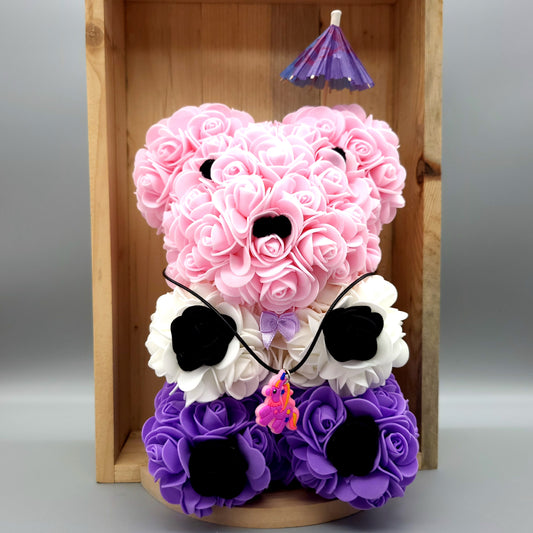 DÉCORATION " 2 EN 1 " OURSON 3D ROSE, VIOLET & BLANC + BIJOU COLLIER FANTAISIE - UNIQUE, ORIGINAL & ARTISANAL