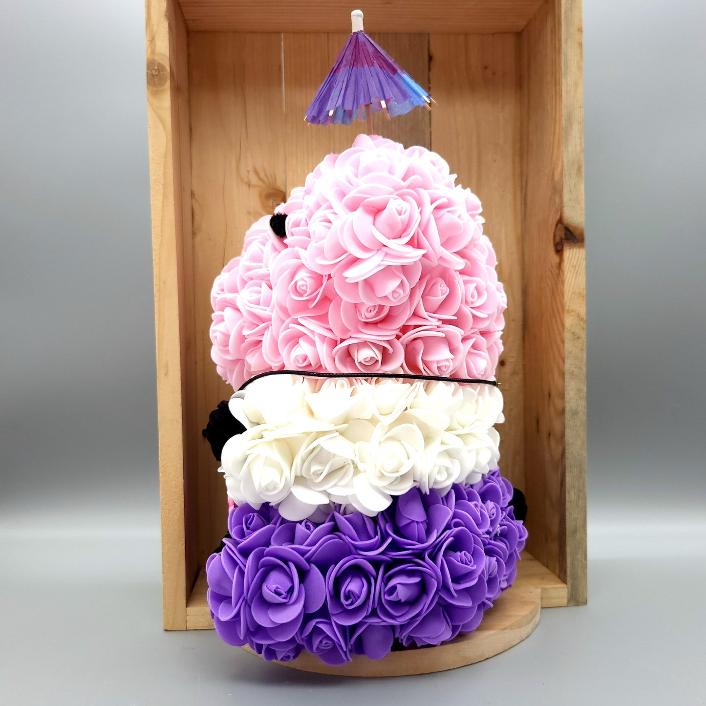 DÉCORATION " 2 EN 1 " OURSON 3D ROSE, VIOLET & BLANC + BIJOU COLLIER FANTAISIE - UNIQUE, ORIGINAL & ARTISANAL