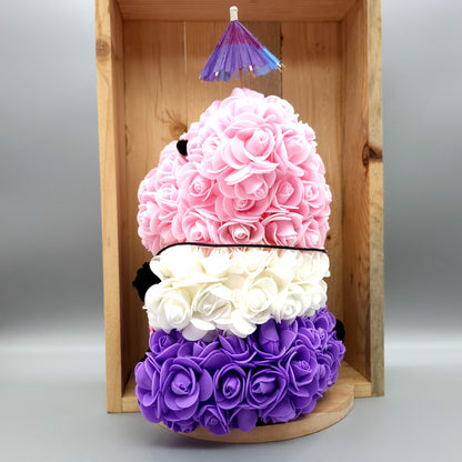 DÉCORATION " 2 EN 1 " OURSON 3D ROSE, VIOLET & BLANC + BIJOU COLLIER FANTAISIE - UNIQUE, ORIGINAL & ARTISANAL