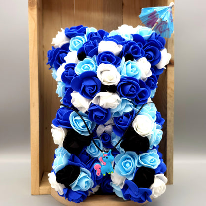 DÉCORATION " 2 EN 1 " OURSON BLEU ET BLANC EN 3D + BIJOU COLLIER FANTAISIE - UNIQUE, ORIGINAL & ARTISANAL