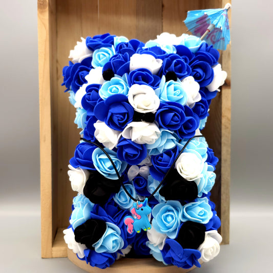 DÉCORATION " 2 EN 1 " OURSON BLEU ET BLANC EN 3D + BIJOU COLLIER FANTAISIE - UNIQUE, ORIGINAL & ARTISANAL