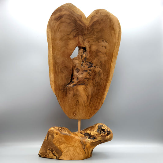 SCULPTURE "A COEUR OUVERT" EN TECK + SOCLE EN OLIVIER - UNIQUE, ARTISANALE & ORIGINALE