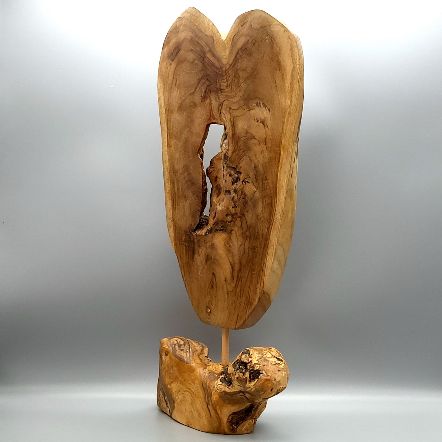 SCULPTURE "A COEUR OUVERT" EN TECK + SOCLE EN OLIVIER - UNIQUE, ARTISANALE & ORIGINALE