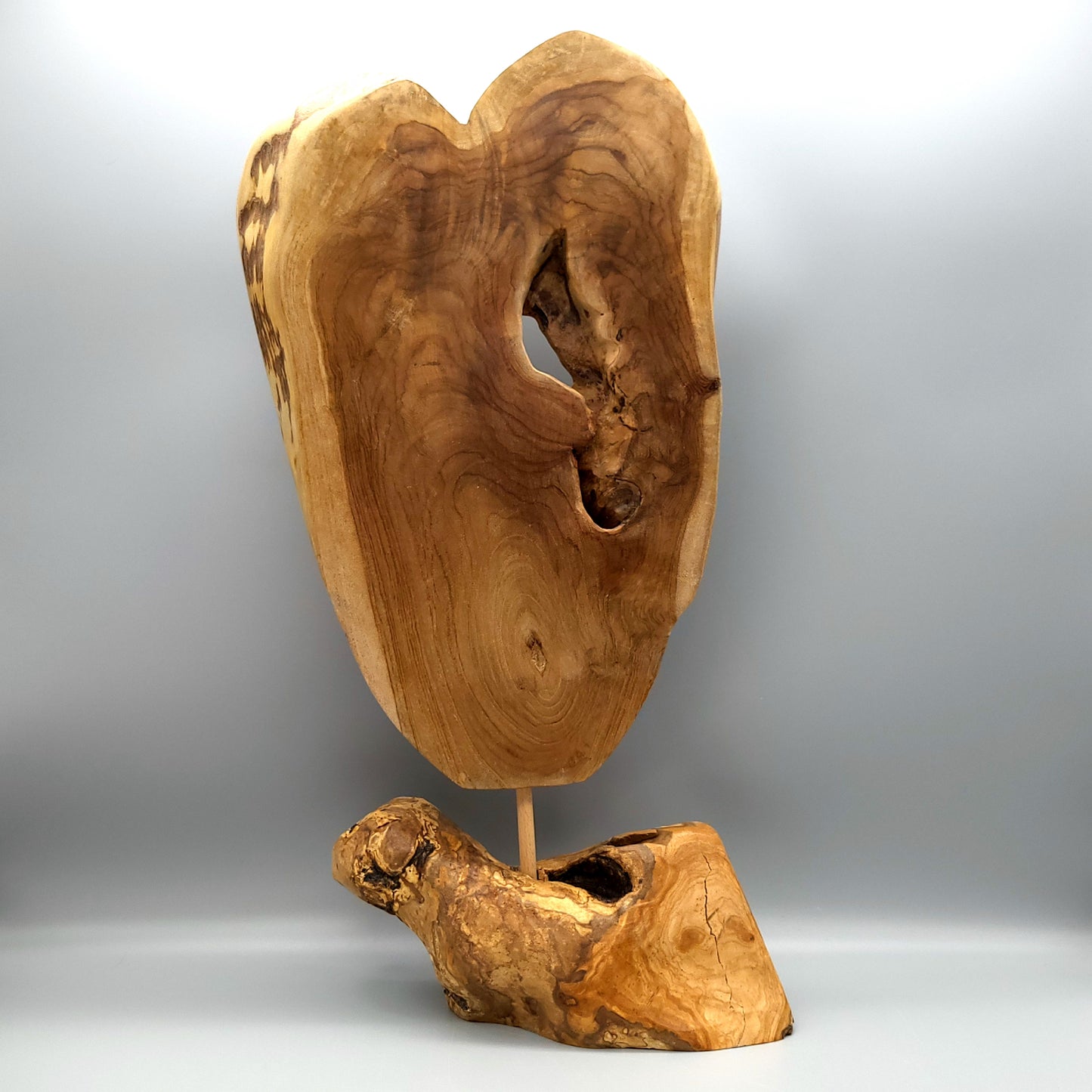 SCULPTURE "A COEUR OUVERT" EN TECK + SOCLE EN OLIVIER - UNIQUE, ARTISANALE & ORIGINALE