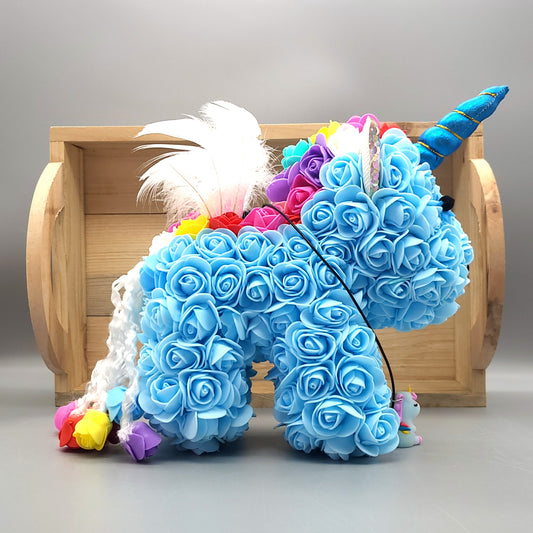 DÉCORATION " 2 EN 1 " SUBLIME LICORNE 3D BLEUE & MULTICOLORES + BIJOU COLLIER FANTAISIE - UNIQUE, ORIGINAL & ARTISANAL