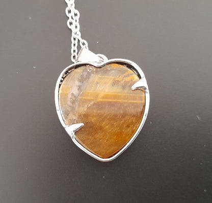 COLLIERS + PENDENTIFS COEURS + ARBRES DE VIE EN PIERRE OEIL DU TIGRE - BIJOUX ARTISANAUX, UNIQUES & ORIGINAUX