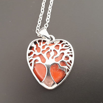 COLLIERS + PENDENTIFS COEURS + ARBRES DE VIE EN PIERRE JASPE ROUGE - BIJOUX ARTISANAUX, UNIQUES & ORIGINAUX