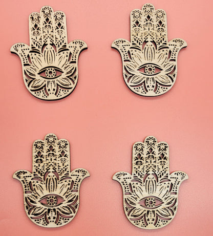 MAINS DE FATMA EN DESSOUS DE VERRES EN BOIS + STATIONS DE RECHARGE DE PIERRES - ARTISANAUX, UNIQUES & ORIGINAUX